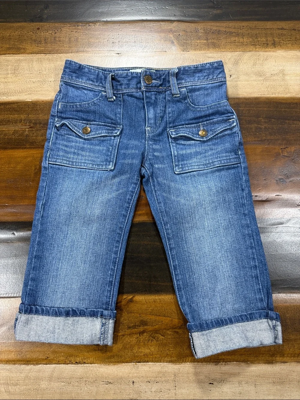 Old Navy Rolled Hem Mid Blue Crop Jeans